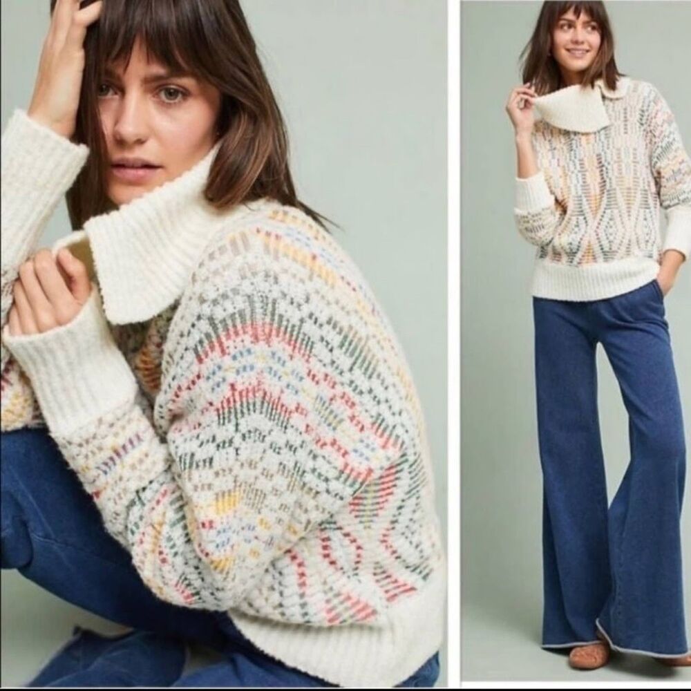 Sleeping On Snow Womens Sweater Size Medium Multicolor Cowl Neck Anthropologie